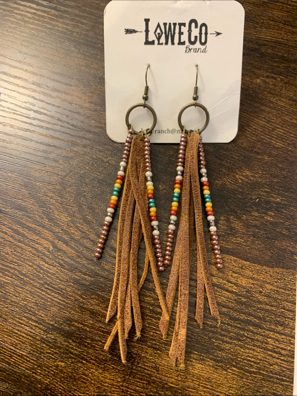 Leweco Brown Suede Fringe & Bead Drop Earrings